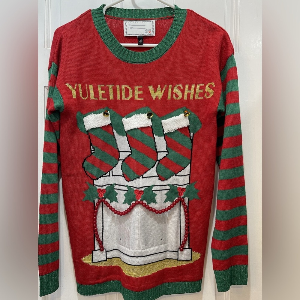 With Love Derek Yuletide Wishes Christmas Ugly Sweater Women’s Size Medium